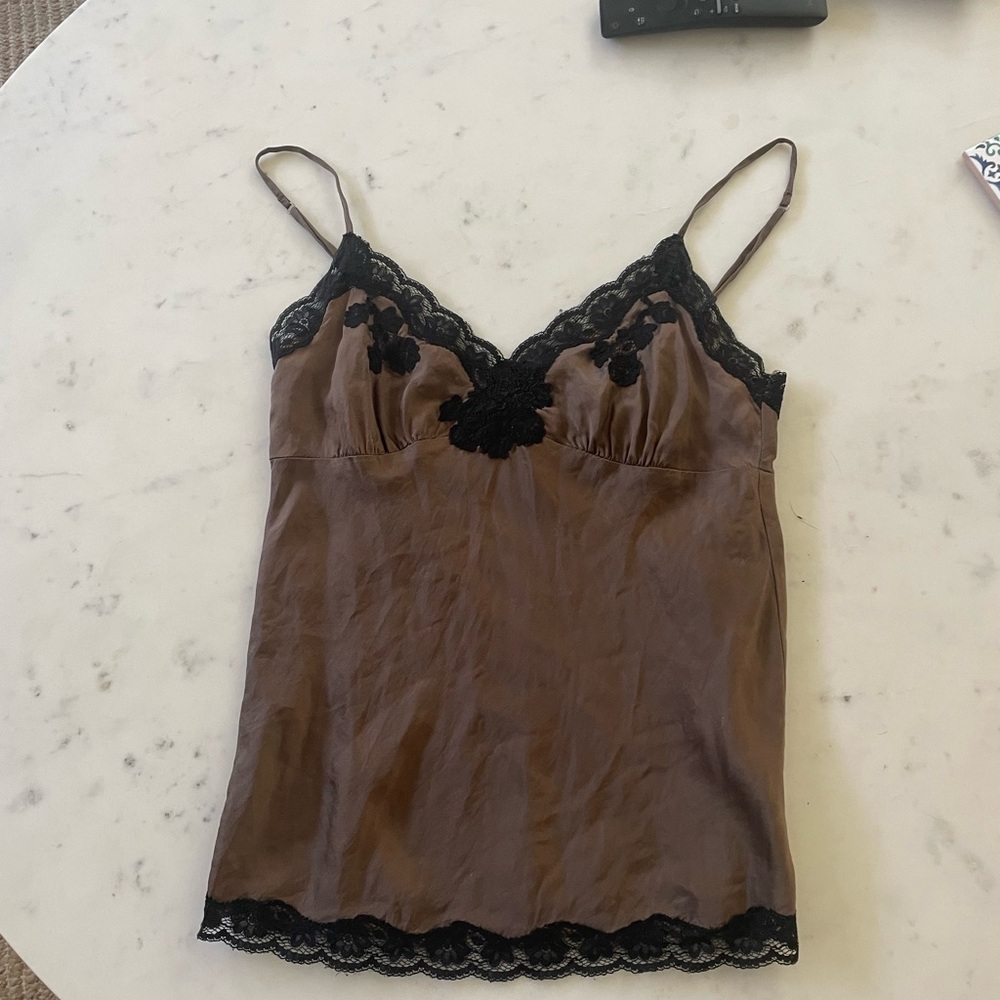 Elegant Brown Lace Trim Cami Top
